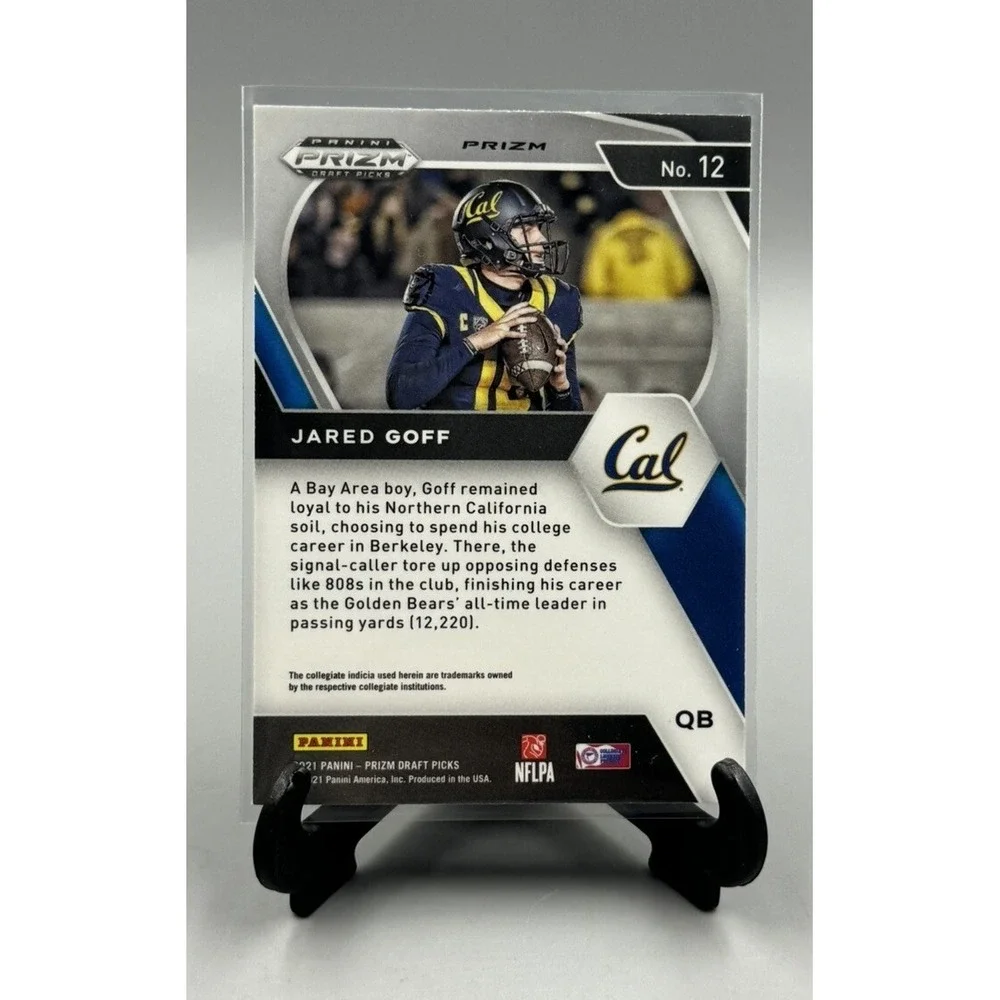 2021 Panini‎ Prizm Draft Picks - Silver Prizm #12 Jared Goff Detroit Lions - Picture 2 of 2